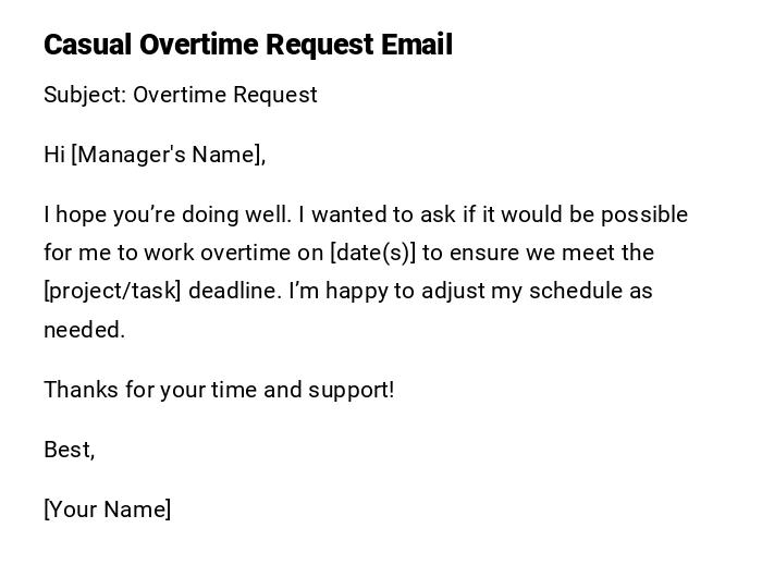 Casual Overtime Request Email Casual Overtime Request Email