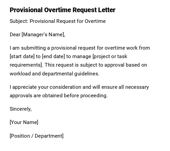 Provisional Overtime Request Letter Provisional Overtime Request Letter