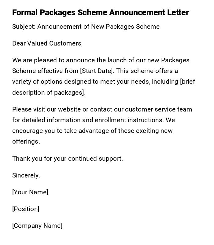 Formal Packages Scheme Announcement Letter Formal Packages Scheme Announcement Letter