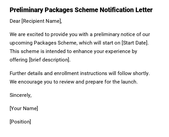 Preliminary Packages Scheme Notification Letter Preliminary Packages Scheme Notification Letter