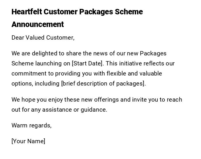 Heartfelt Customer Packages Scheme Announcement Heartfelt Customer Packages Scheme Announcement