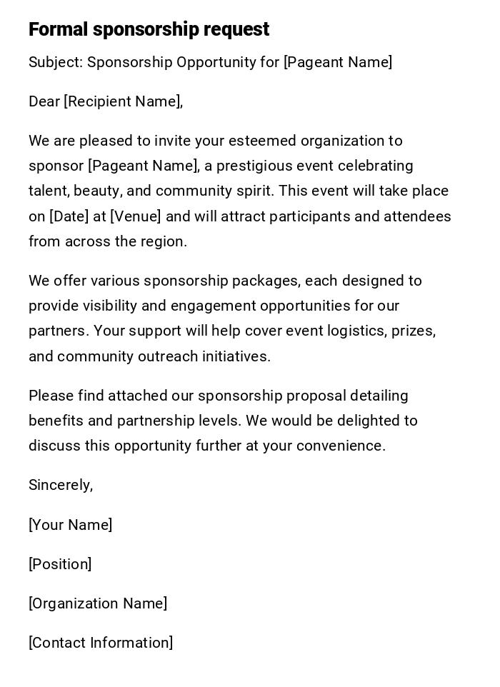 Formal sponsorship request Formal sponsorship request