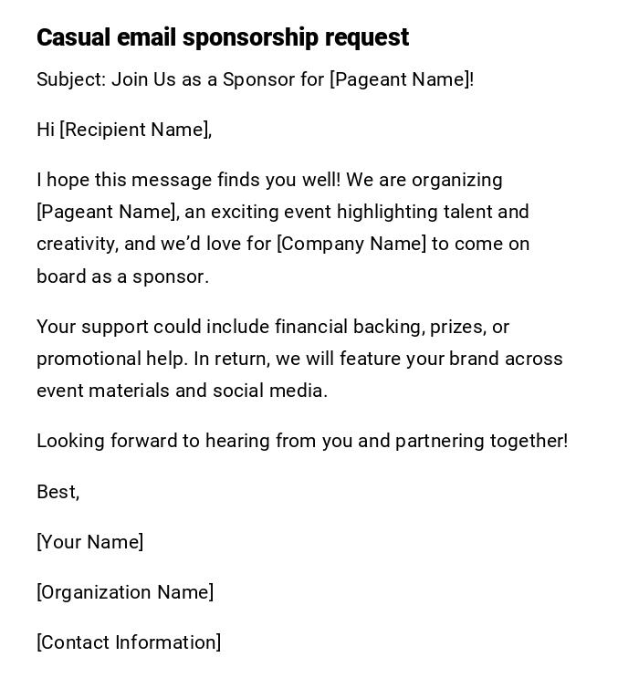 Casual email sponsorship request Casual email sponsorship request