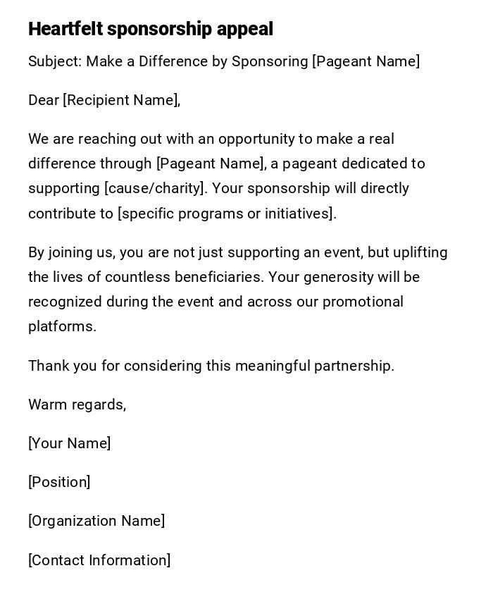 Heartfelt sponsorship appeal Heartfelt sponsorship appeal