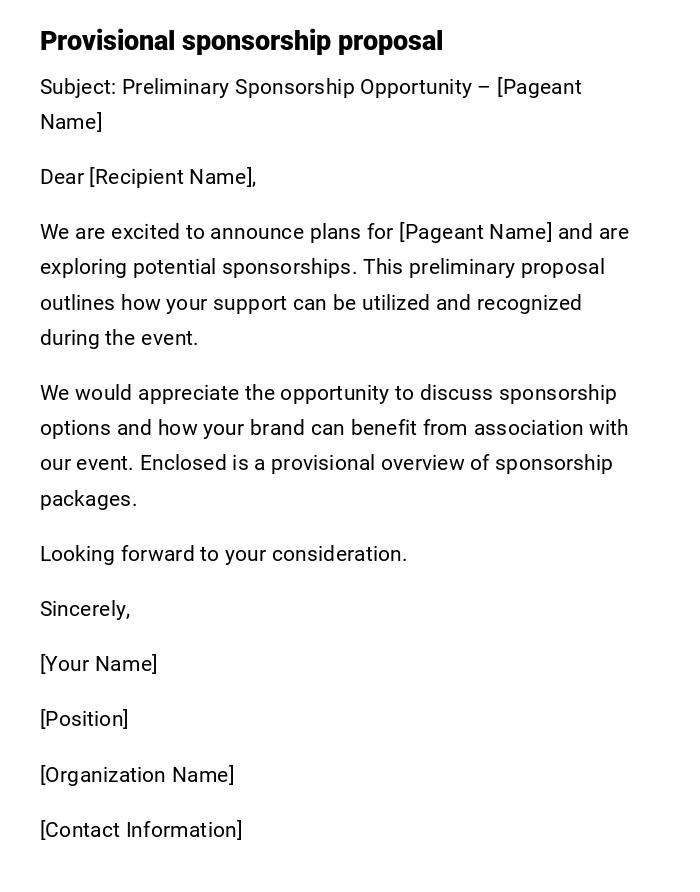Provisional sponsorship proposal Provisional sponsorship proposal