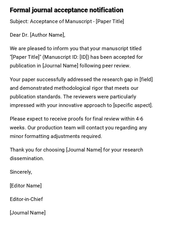 Formal journal acceptance notification Formal journal acceptance notification