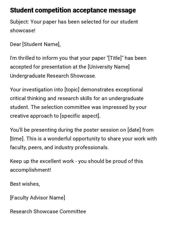 Student competition acceptance message Student competition acceptance message