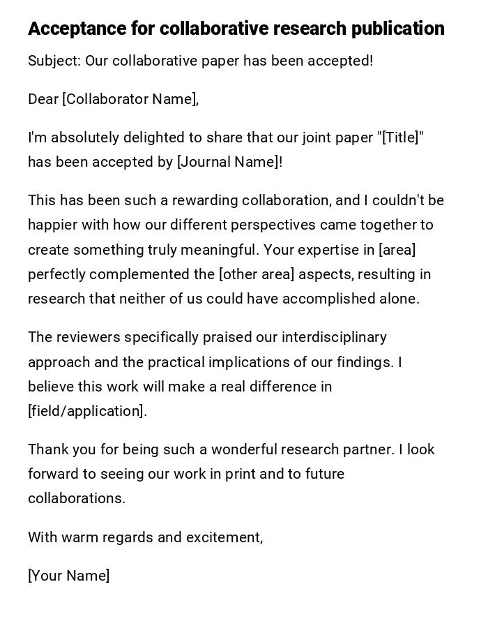 Acceptance for collaborative research publication Acceptance for collaborative research publication