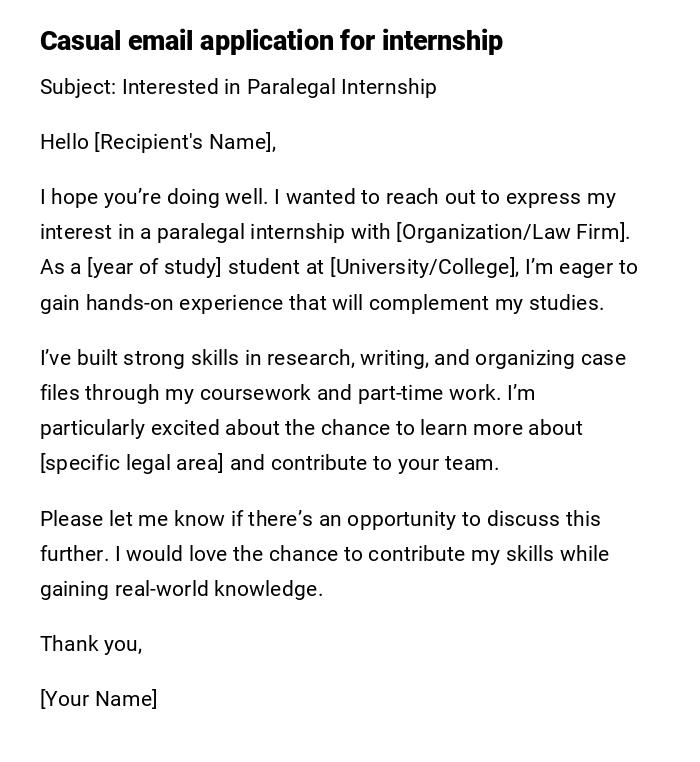 Casual email application for internship Casual email application for internship