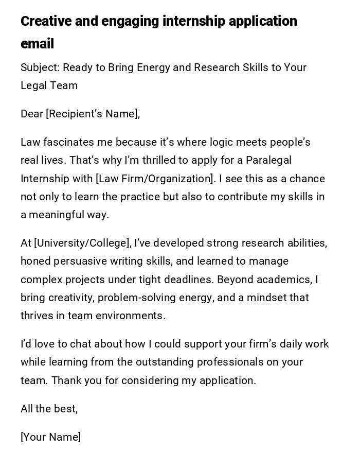Creative and engaging internship application email Creative and engaging internship application email