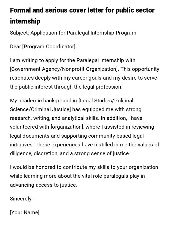 Formal and serious cover letter for public sector internship Formal and serious cover letter for public sector internship
