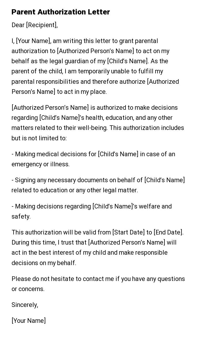 Parent Authorization Letter