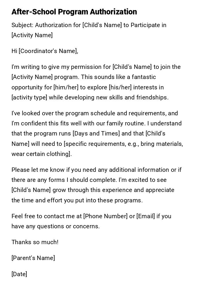 After-School Program Authorization After-School Program Authorization