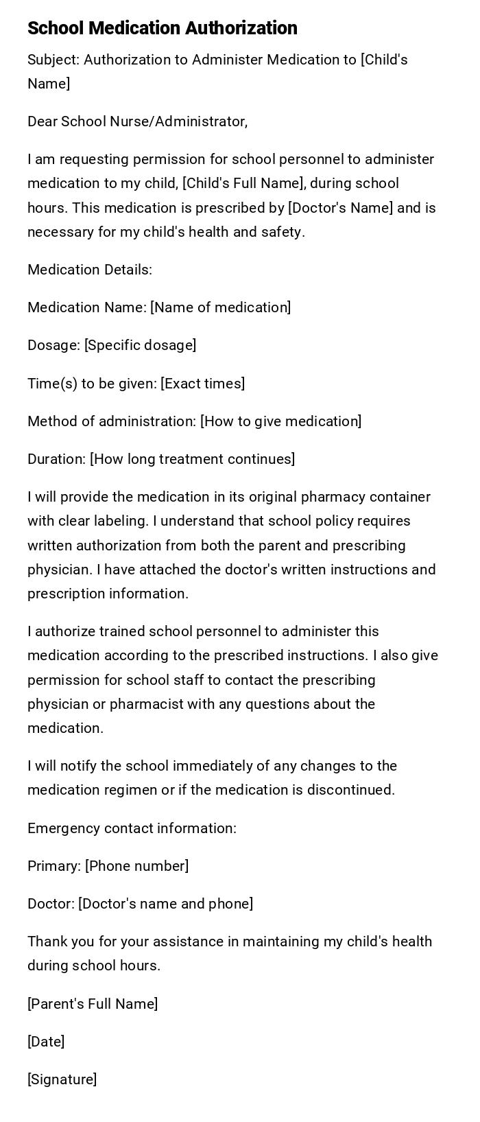 School Medication Authorization School Medication Authorization