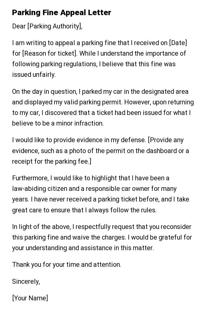 Parking Fine Appeal Letter