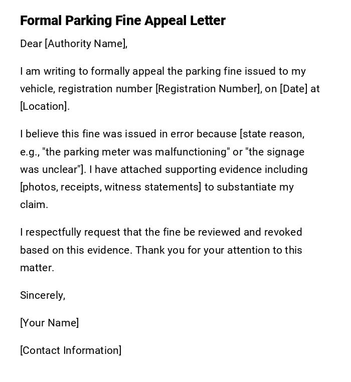 Formal Parking Fine Appeal Letter Formal Parking Fine Appeal Letter