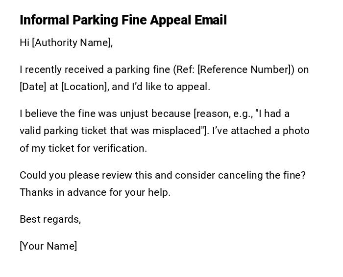 Informal Parking Fine Appeal Email Informal Parking Fine Appeal Email