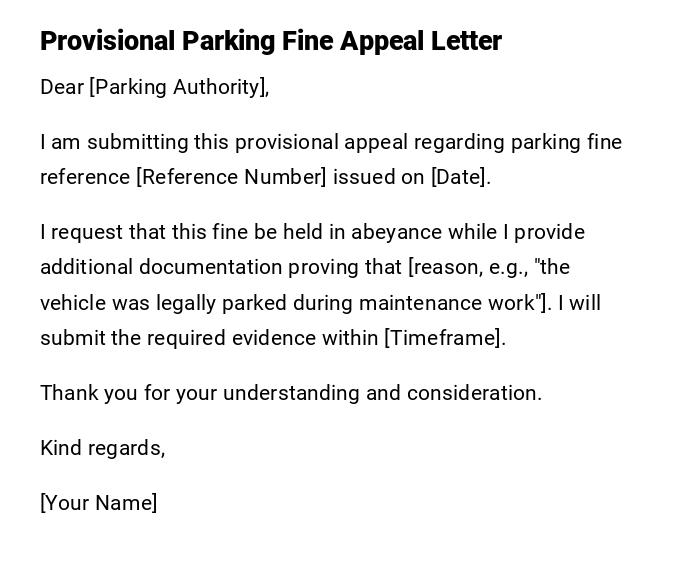 Provisional Parking Fine Appeal Letter Provisional Parking Fine Appeal Letter