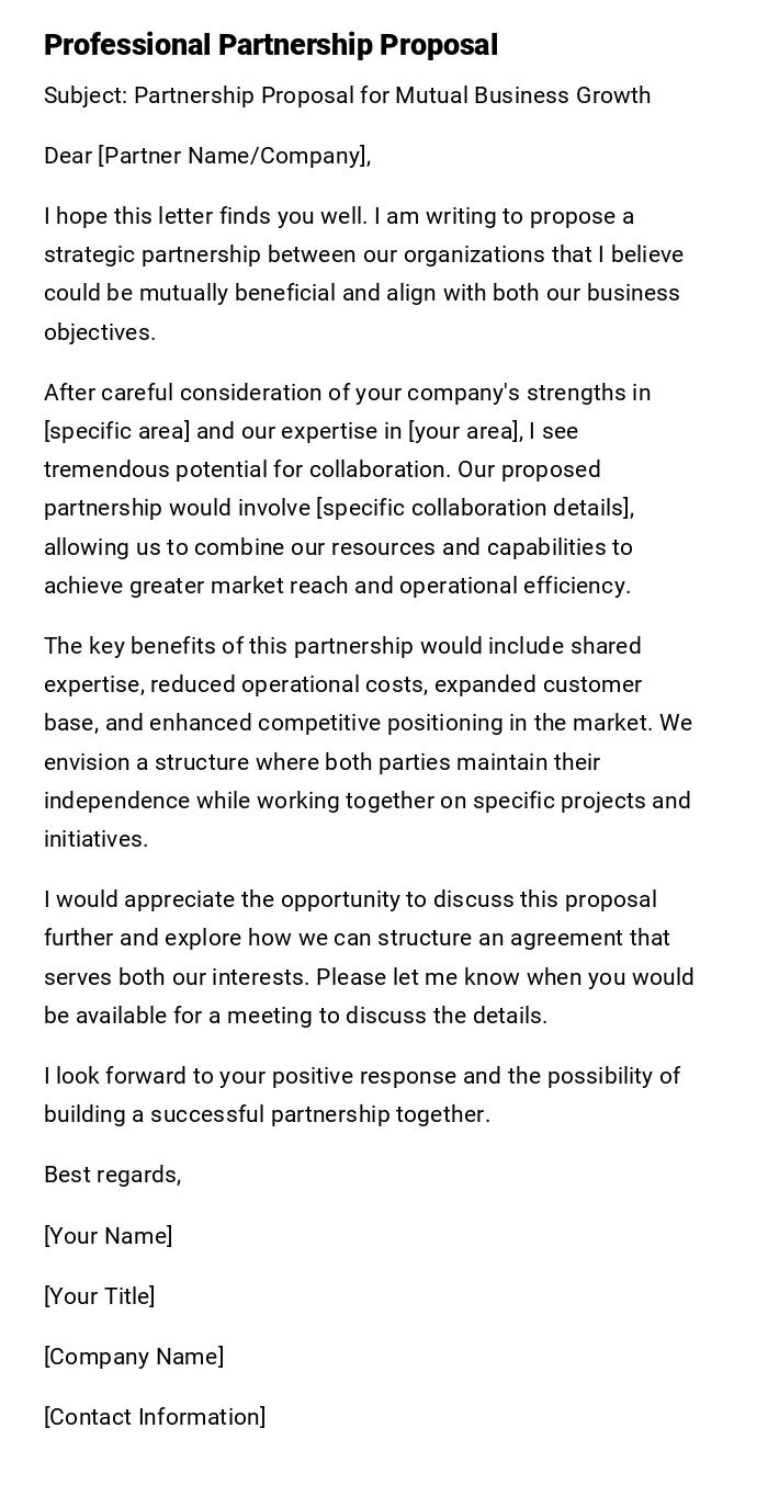 Professional Partnership Proposal Professional Partnership Proposal