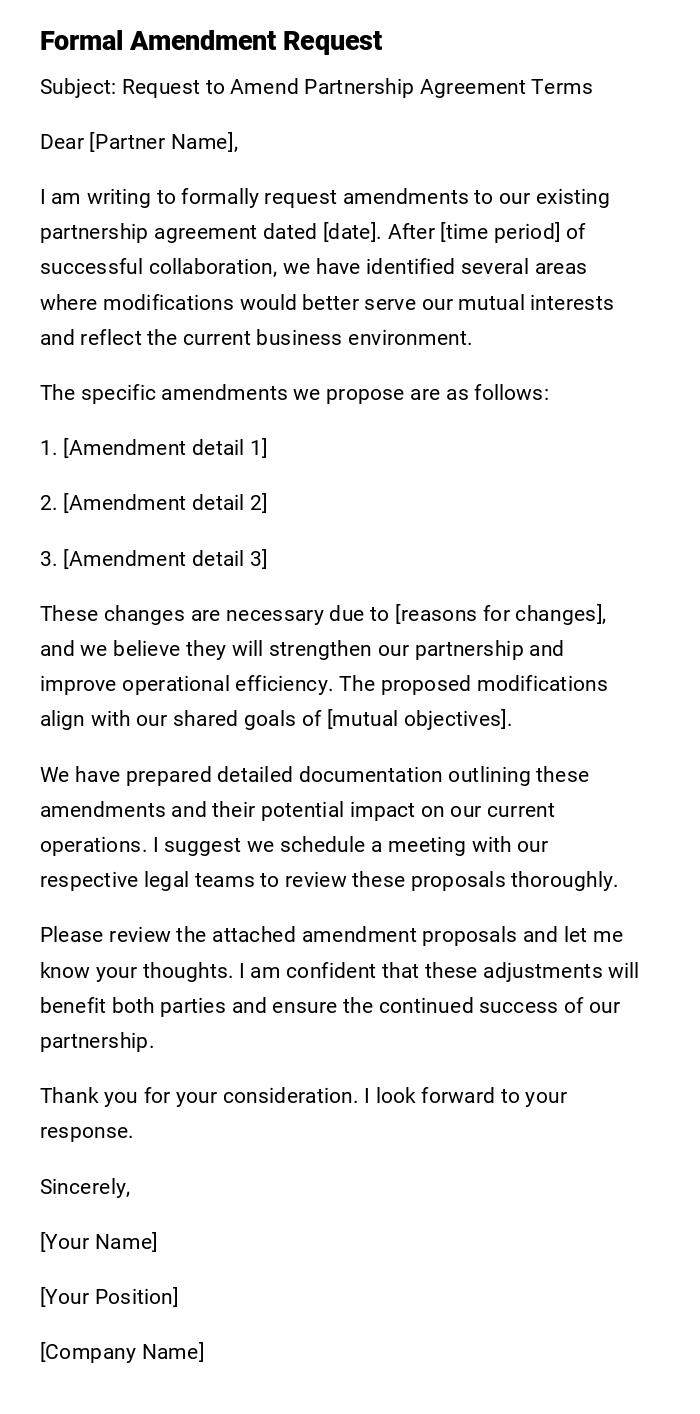Formal Amendment Request Formal Amendment Request