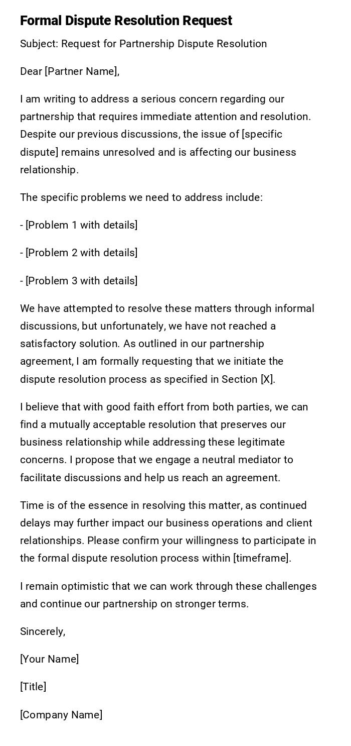 Formal Dispute Resolution Request Formal Dispute Resolution Request