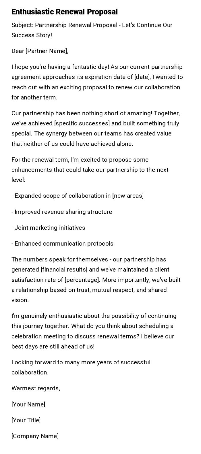 Enthusiastic Renewal Proposal Enthusiastic Renewal Proposal