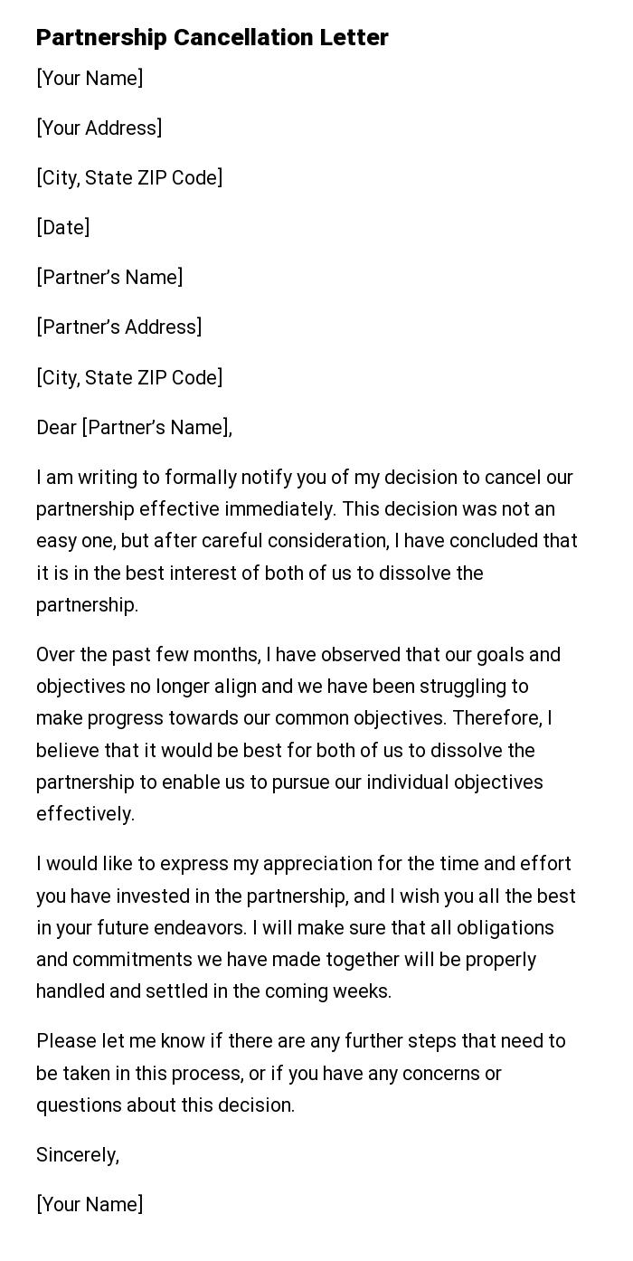 Partnership Cancellation Letter