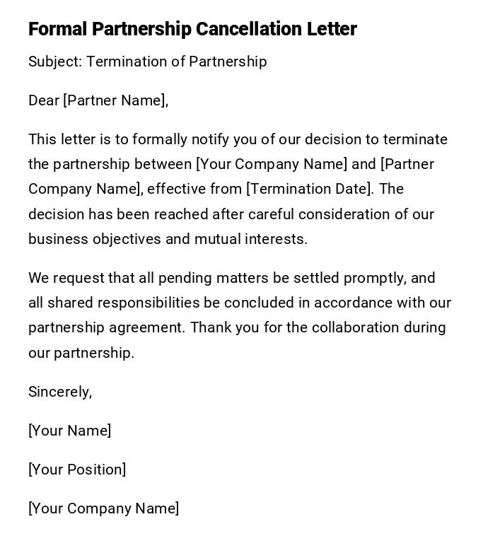 Formal Partnership Cancellation Letter