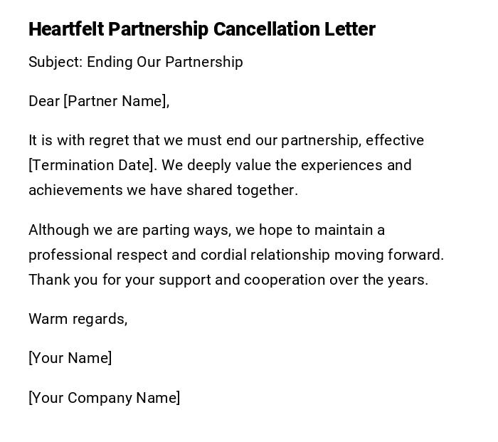 Heartfelt Partnership Cancellation Letter