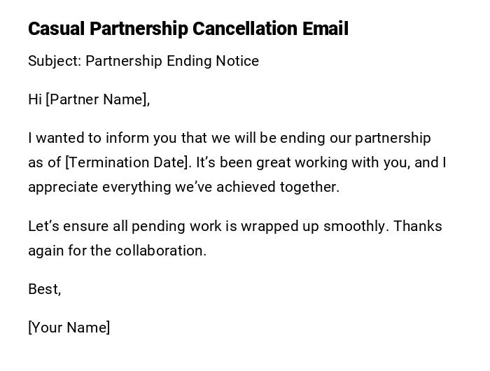 Casual Partnership Cancellation Email