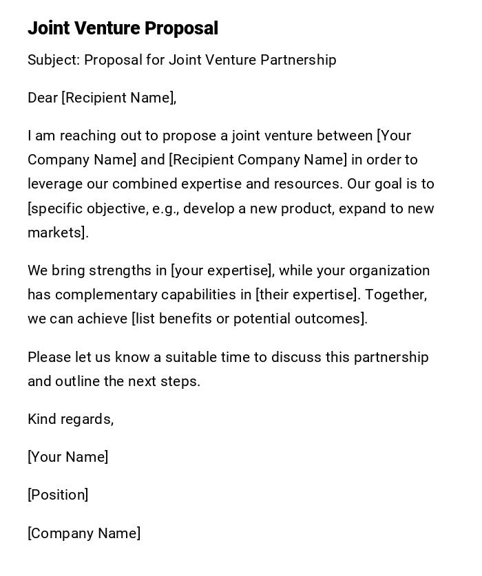 Joint Venture Proposal