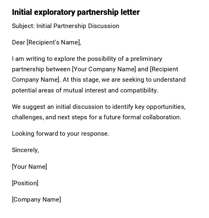 Initial exploratory partnership letter Initial exploratory partnership letter