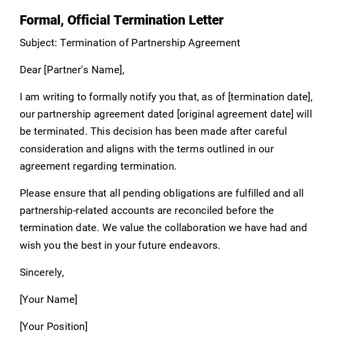 Formal, Official Termination Letter Formal, Official Termination Letter
