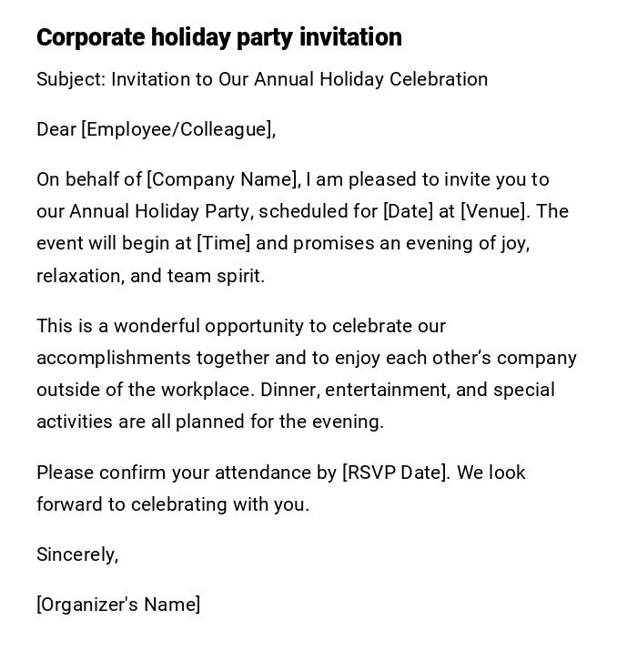 Corporate holiday party invitation Corporate holiday party invitation