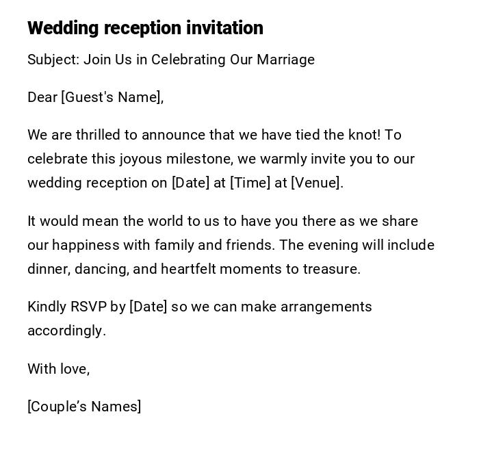 Wedding reception invitation Wedding reception invitation