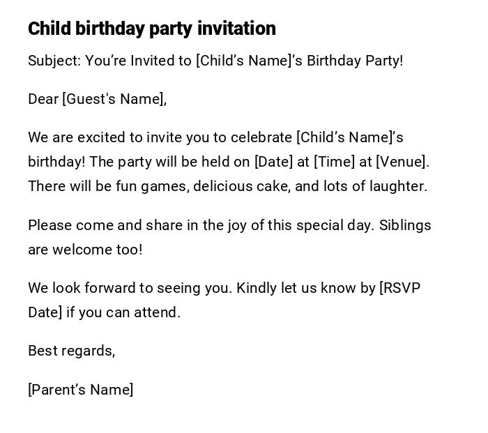 Child birthday party invitation Child birthday party invitation