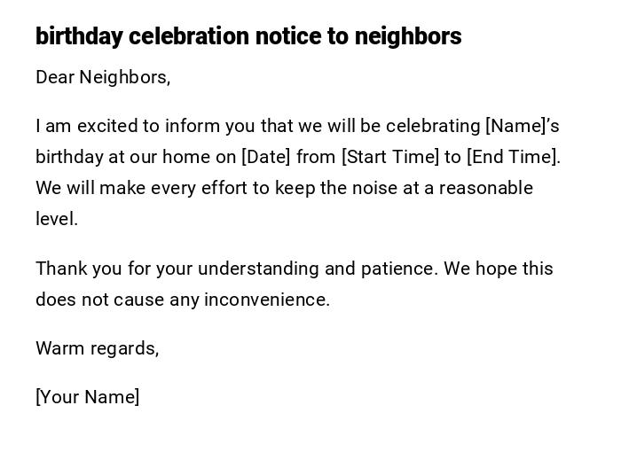 birthday celebration notice to neighbors birthday celebration notice to neighbors
