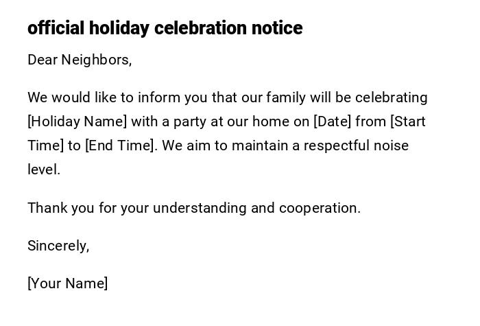 official holiday celebration notice official holiday celebration notice