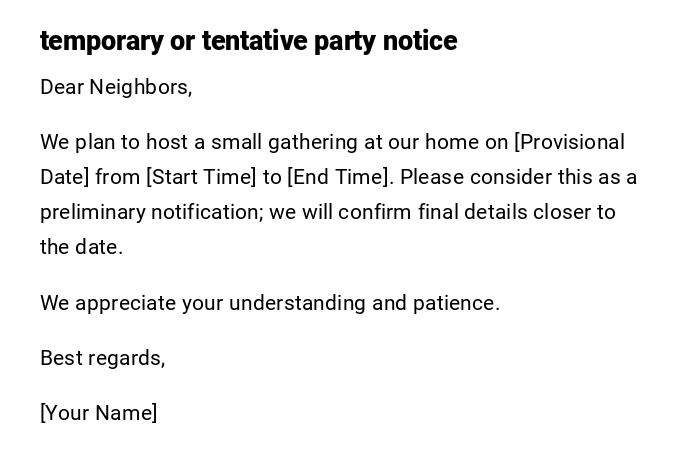 temporary or tentative party notice temporary or tentative party notice