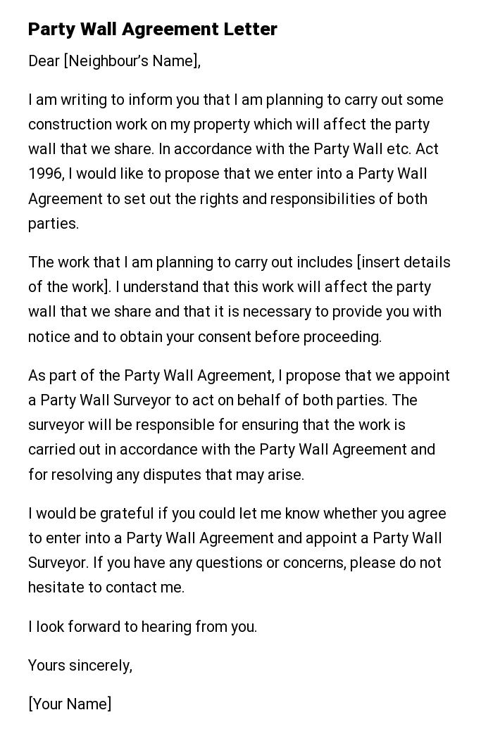 Party Wall Agreement Letter