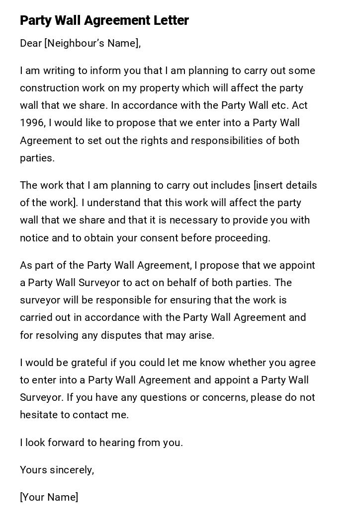 Party Wall Agreement Letter