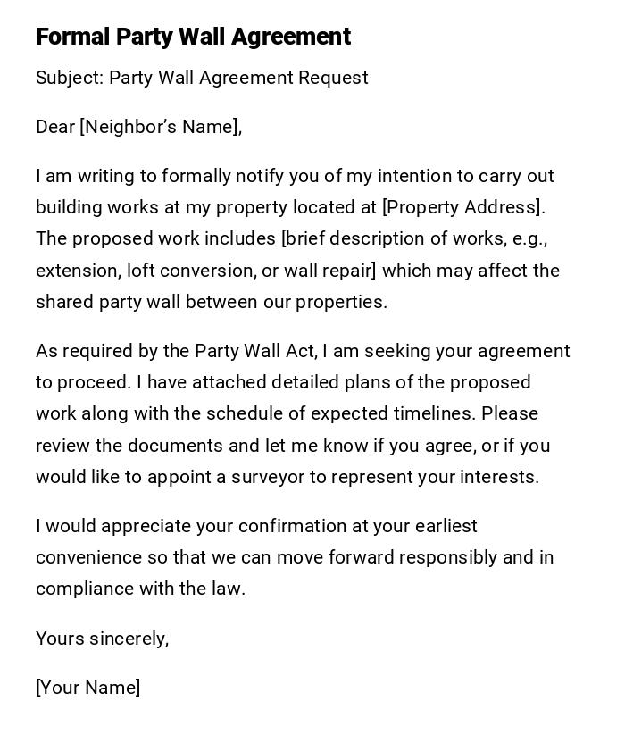 Formal Party Wall Agreement Formal Party Wall Agreement