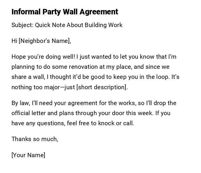 Informal Party Wall Agreement Informal Party Wall Agreement
