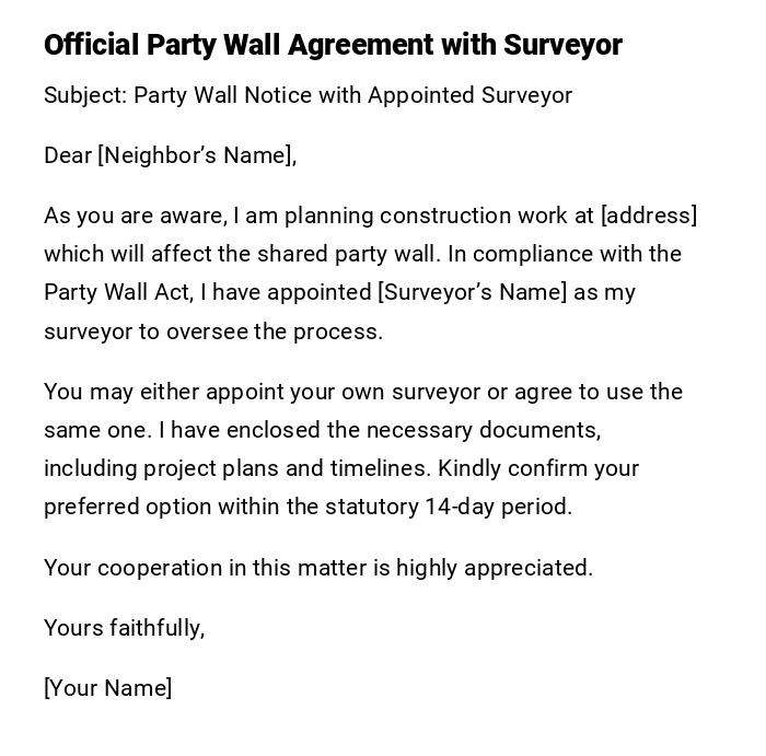 Official Party Wall Agreement with Surveyor Official Party Wall Agreement with Surveyor