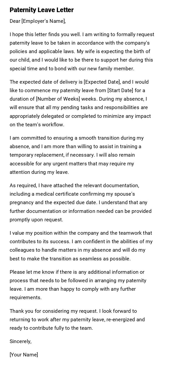 Paternity Leave Letter