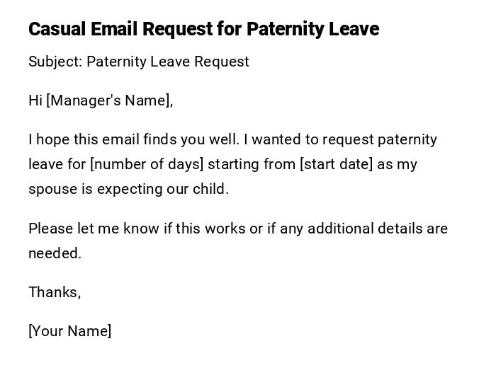 Casual Email Request for Paternity Leave