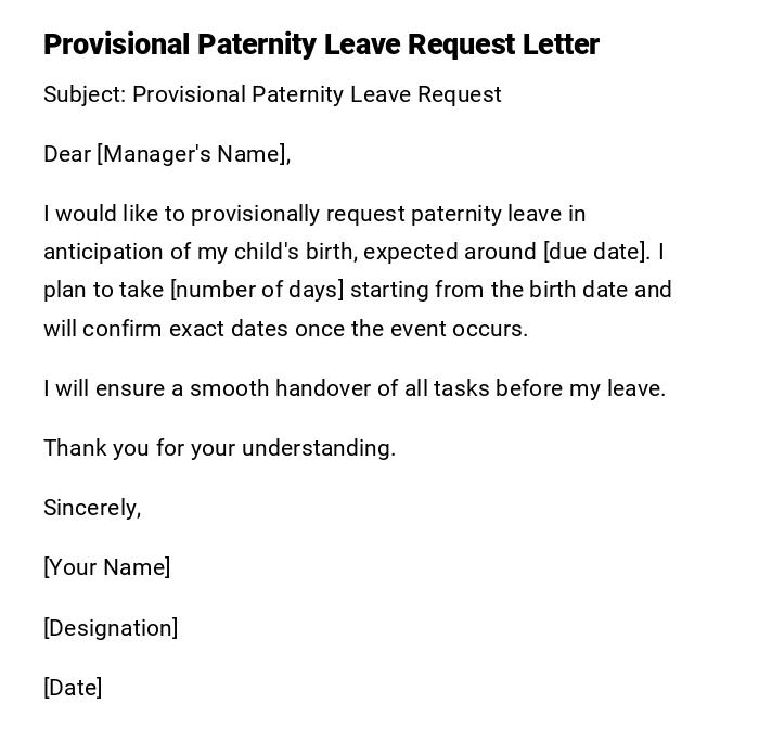 Provisional Paternity Leave Request Letter
