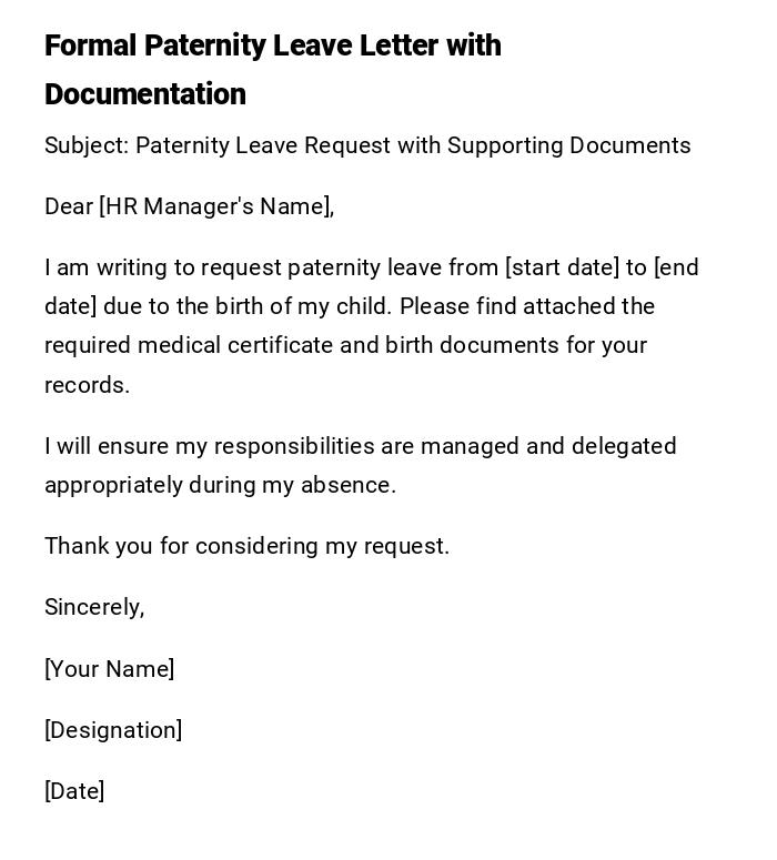 Formal Paternity Leave Letter with Documentation