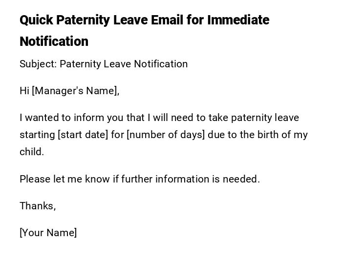 Quick Paternity Leave Email for Immediate Notification