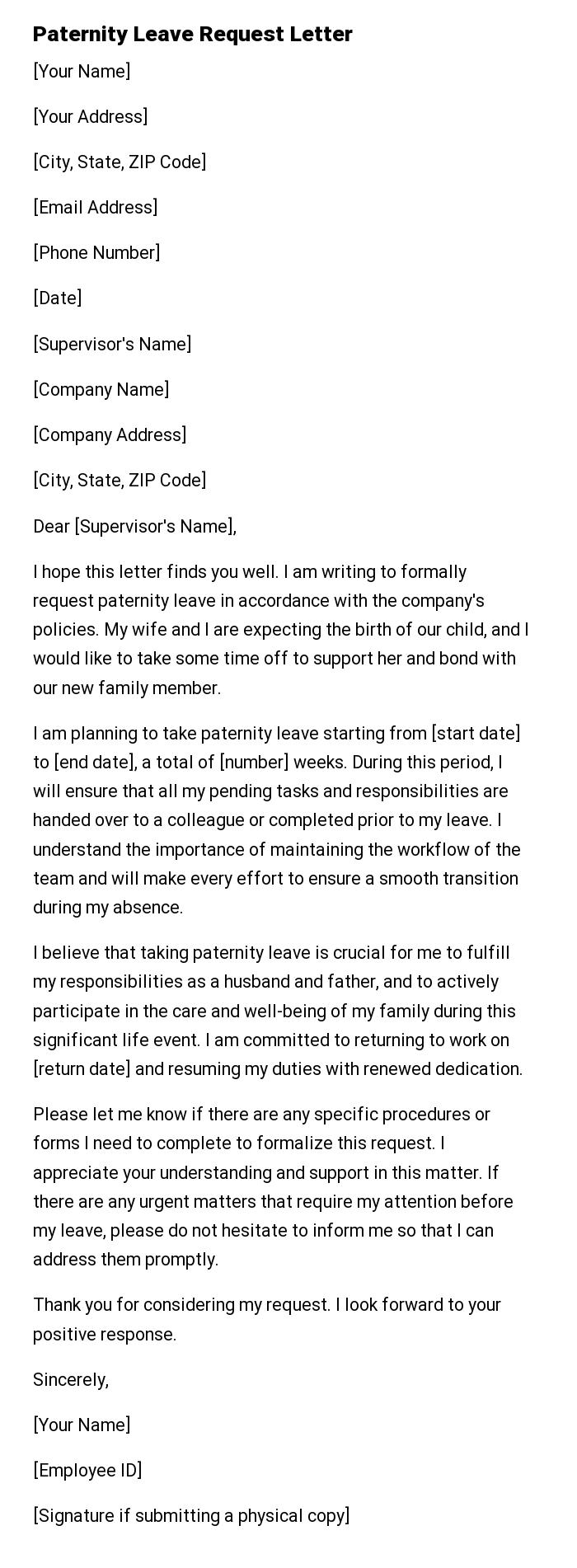 Paternity Leave Request Letter